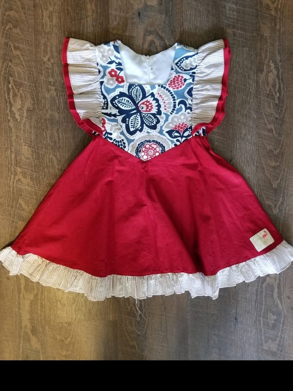 Girls Rosa Flamenco Red Dress with Floral Bib and Ruffle Trim
